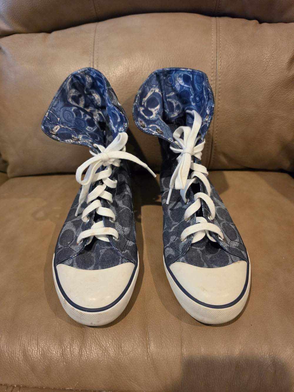 Coach Navy Blue Signature High-Top Sneakers